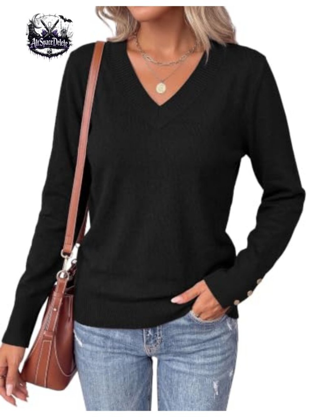 Women's V Neck Knit Pullover Sweater Lightweight Long Sleeve Ribbed